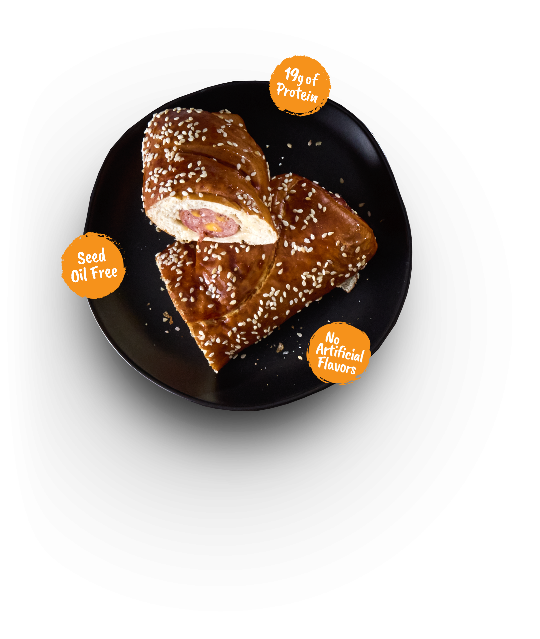 Sausage cheddar pretzel on a plate