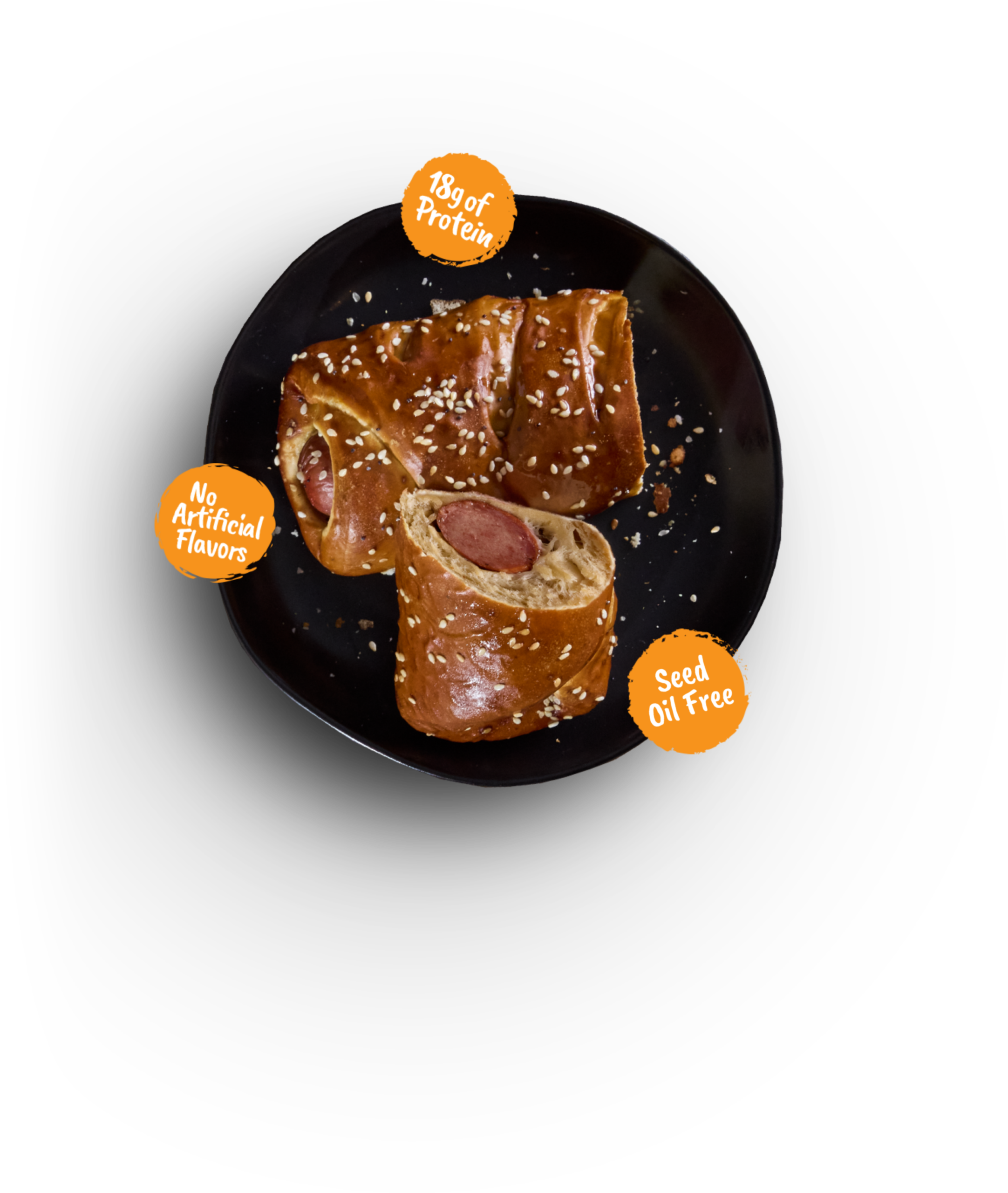 Black Angus hot dog pretzel on a plate